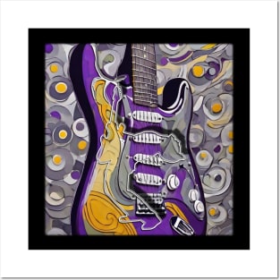 Strat Style Guitar with Guitarist Embossed  - Van Gogh style Posters and Art